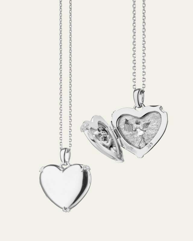 STERLING SILVER HEART LOCKET WITH WHITE SAPPHIRE ACCENTS ON A 17" DIAMOND CUT CHAIN